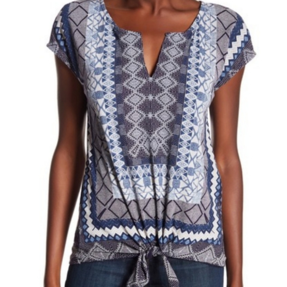 Lucky Brand Blue and White Geometric Blouse